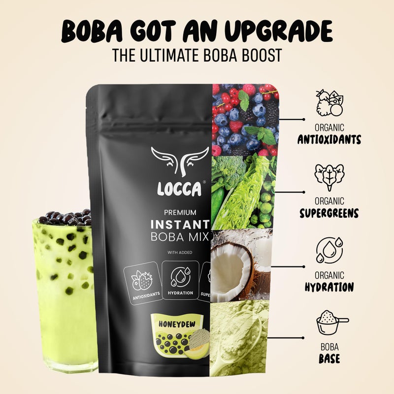 LOCCA Premium Honeydew Milk Tea Powder | Locca Honeydew Milk Tea Mix | Instant Boba Milk Tea with Authentic Honeydew Flavor with added Organic Supergreens Antioxidants for Popping Boba (19.75oz) - Image 3